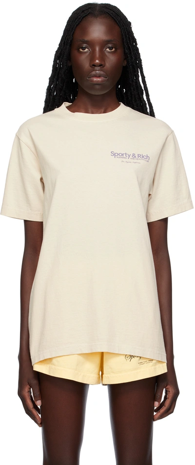 Sporty And Rich Off-white Club T-shirt In Cream/faded Lilac
