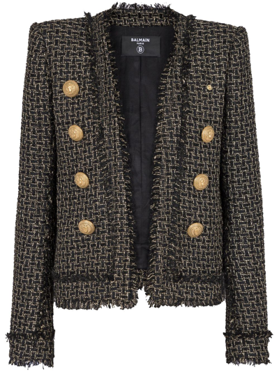 Balmain Lurex Tweed Collarless Jacket In Ead