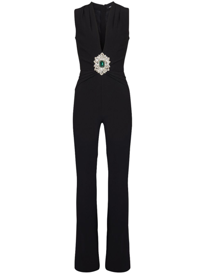 Balmain Draped Halter Flare-leg Crepe Jumpsuit In Black