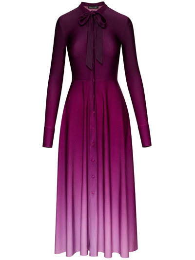 Oscar De La Renta Long-sleeve Button-front Ombre Jersey Maxi Dress In Purple