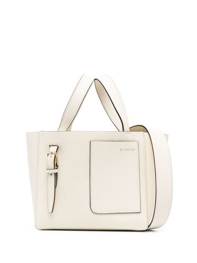 Valextra Mini Bucket Leather Top Handle Bag In White