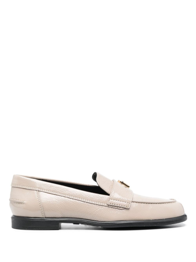 Furla Logo-plaque Leather Loafers In Neutrals
