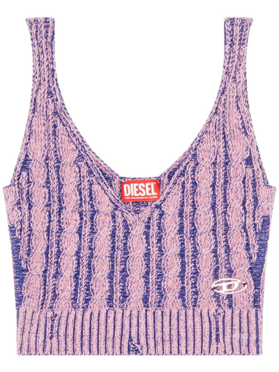 Diesel Logo-embroidered Knitted Cropped Top In Violet
