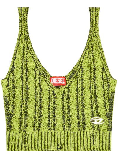 Diesel Cable-knit Cropped Knitted Top In Green