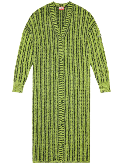 Diesel Cable-knit Ribbed-trim Cardi-coat In Green