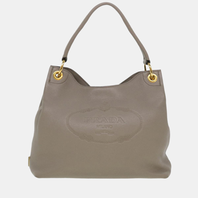 Pre-owned Prada Grey Leather Vitello Phenix Tote Bag