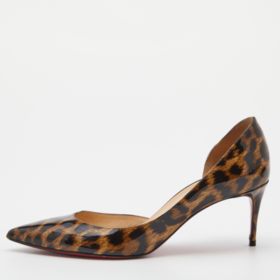 Pre-owned Christian Louboutin Brown Leopard Print Patent Leather Iriza Pointed Toe D'orsay Pumps Size 37.5