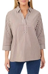 Foxcroft Sophia Stripe Three-quarter Sleeve Stretch Tunic In Brown