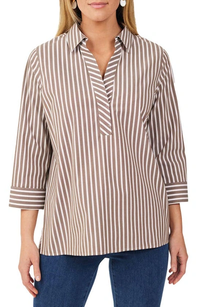 Foxcroft Sophia Stripe Three-quarter Sleeve Stretch Tunic In Brown