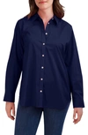 Foxcroft Evelyn Three-quarter Sleeve Button-up Shirt In Navy