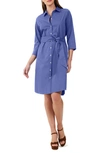Foxcroft Rocca Three-quarter Sleeve Shirtdress In Dark Chambray
