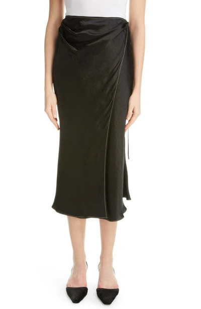 Acne Studios Wrap-effect Crinkled-satin Midi Skirt In Brown