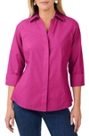 Foxcroft Olivia Smocked Cuff Cotton Blend Button-up Shirt In Fuchsia