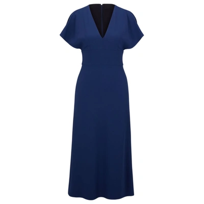 Hugo Boss Slim-fit Long-length Dress With V Neckline In Dark Blue