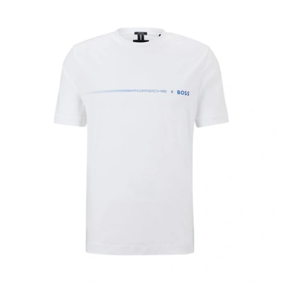 Hugo Boss Porsche X Boss Mercerized-cotton T-shirt With Exclusive Branding In White