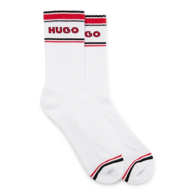 Hugo Two-pack Of Quarter-length Socks With Stripes And Logo In White