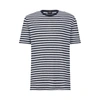 Hugo Boss Pure-linen Regular-fit T-shirt With Horizontal Stripe In Dark Blue