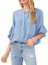 Vince Camuto Womens Ruffle Sleeve Split Neck Blouse In Blue Stone