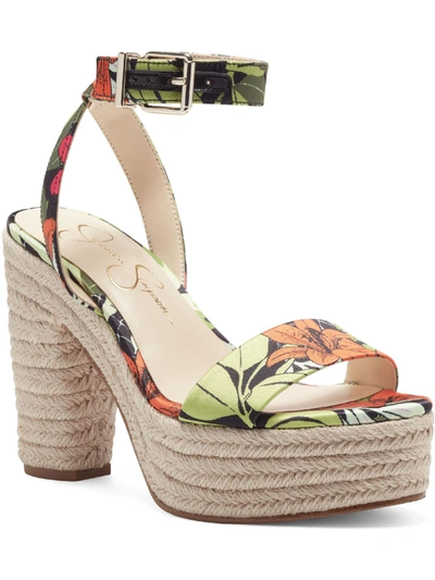 Jessica Simpson Symia Womens Floral Ankle Strap Platform Heels In Multi