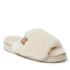 DEARFOAMS FIRESIDE BY DEARFOAMS WOMEN'S CAIRNS GENUINE SHEARLING SLIDE WITH METALLIC TRIM