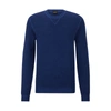 Hugo Boss Structured-knit Sweater In Virgin Wool, Silk And Cashmere In Dark Blue