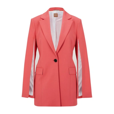 Hugo Boss Women's Regular Fit Blazer With Slit Sleeves And Signature Lining In Pink