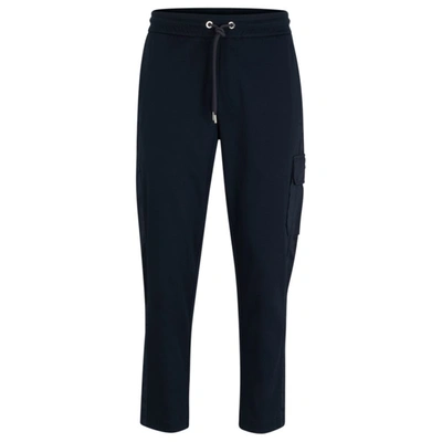 Hugo Boss Mercerized-cotton Tracksuit Bottoms With Insert Details In Dark Blue