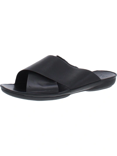Naturalizer Genn-stroll Womens Leather Criss-cross Front Slide Sandals In Black