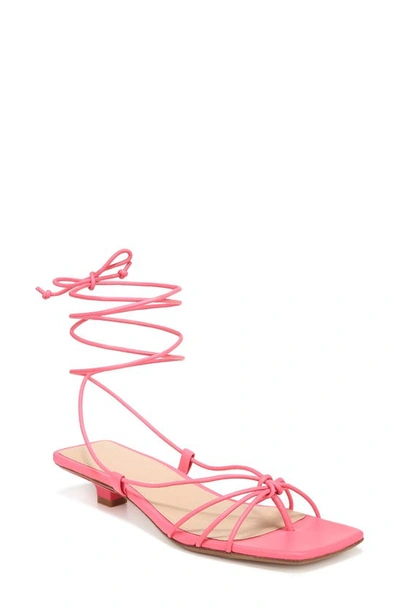 Veronica Beard Foley Ankle Tie Sandal In Coral Pink Leathe