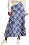 Polo Ralph Lauren Women's Plaid Linen Godet Maxi Skirt In 1477 Blue Multi Plaid