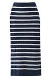 Polo Ralph Lauren Striped Cable-knit Wool-blend Midi Skirt In Hunter Navy/ Cream