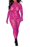 Dreamgirl Fishnet Glove Body Stocking In Azalea