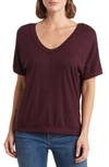 HEATHER BY BORDEAUX RIBBED SCOOP NECK T-SHIRT