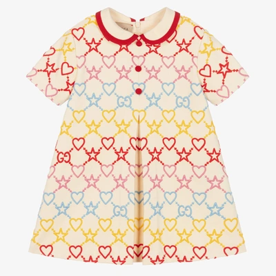 Gucci Babies' Gg Hearts Short-sleeved Dress In Ivory