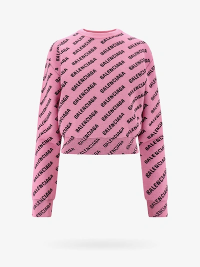 Balenciaga All Over Logo Cotton Blend Sweater In Pink