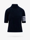 Thom Browne Black Short Sleeve Sweater With 4-bar Detail In Wool Woman In Blue