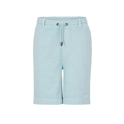 Hugo Boss Cotton-blend Relaxed-fit Shorts With Embroidered Logo In Light Blue