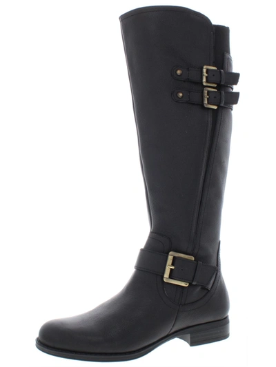 Naturalizer Jessie Womens Leather Wide Calf Riding Boots In Black Leather