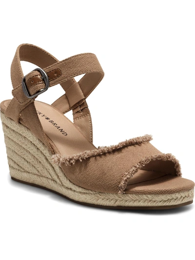 Lucky Brand Mindra Womens Canvas Ankle Strap Espadrille Heels In Latte