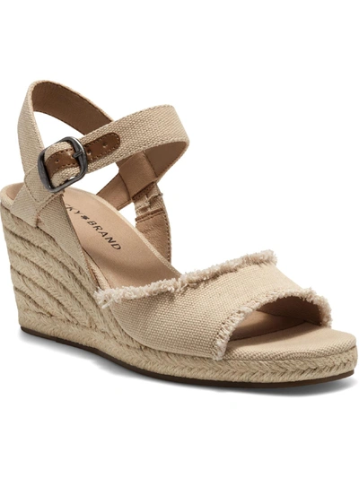 Lucky Brand Mindra Womens Canvas Ankle Strap Espadrille Heels In Macadamia