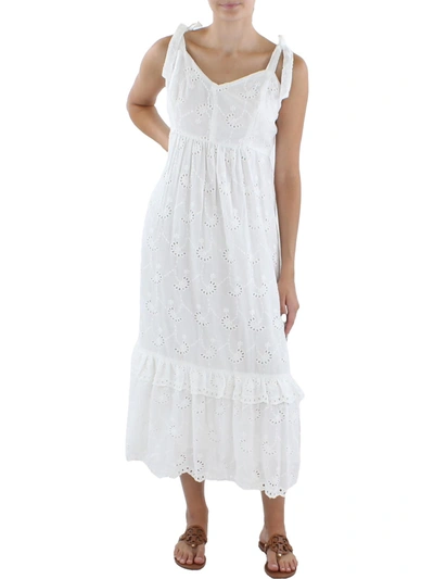 Taylor Petites Womens Eyelet Tea-length Fit & Flare Dress In White