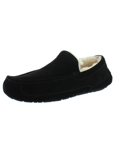 Ugg Ascot Mens Suede Shearling Moccasin Slippers In Black