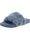 Steve Madden Snooze Womens Faux Fur Slip On Pool Slides In Blue
