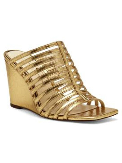 Jessica Simpson Arriya Womens Faux Leather Slip On Wedge Sandals In Gold