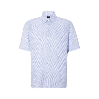 Hugo Boss Regular-fit Shirt In Printed Oxford Fabric In Blue