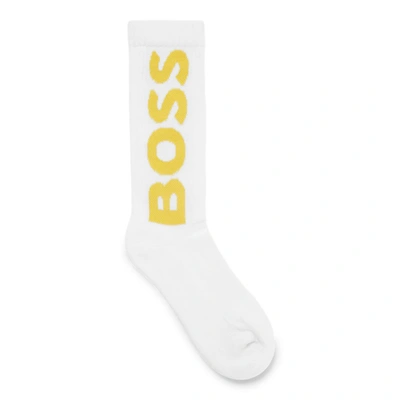 Hugo Boss Short Logo Socks In An Organic-cotton Blend In White