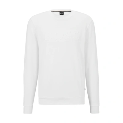 Hugo Boss Embossed-logo Cotton Sweatshirt In White