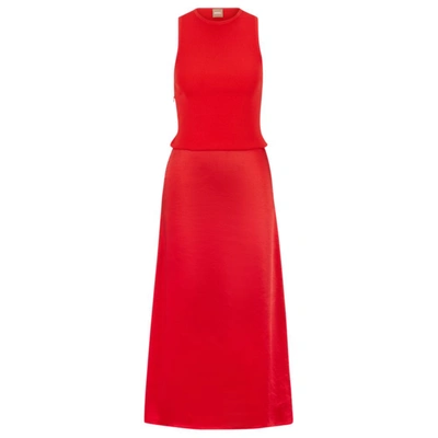 Hugo Boss Slim-fit Sleeveless Dress In Tonal Fabrics In Light Red