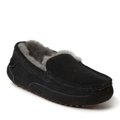 Dearfoams Men's Fireside Melbourne Genuine Shearling Moccasin Slippers Men's Shoes In Black