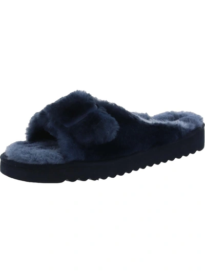 Dr. Scholl's Shoes Staycay Og Womens Faux Fur Slip-on Slide Sandals In Blue